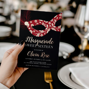 Elegantes Maskenball-Thema Sweet Sixteen Folieneinladung