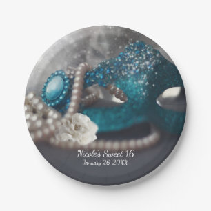 Elegantes Masquerade Mask & Pearls Party Pappteller