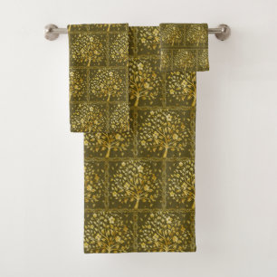 Elegantes, maßgeschneidertes goldenes Baum-Muster Badhandtuch Set