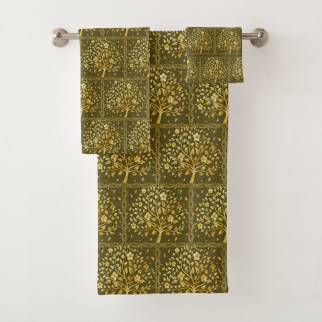 Elegantes, maßgeschneidertes goldenes Baum-Muster  Badhandtuch Set (Insitu)