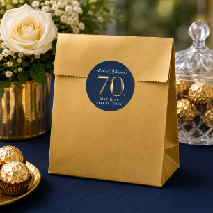Elegantes massives Gold Navy Blau 70. Geburtstag Runder Aufkleber