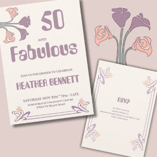 Elegantes Mauve Jugendstil Fantastischer 50. Gebur Einladung