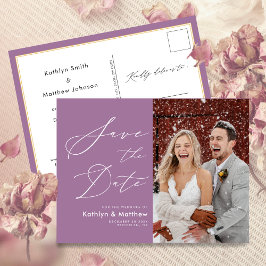 Elegantes Mauve Modernes Foto Hochzeit rettet das Ankündigungspostkarte