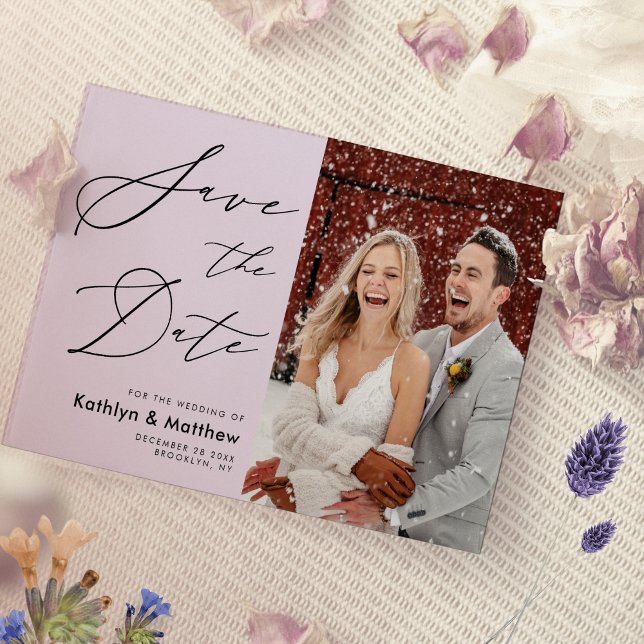 Elegantes Mauve Modernes Script-Foto Hochzeit Save The Date (Von Creator hochgeladen)