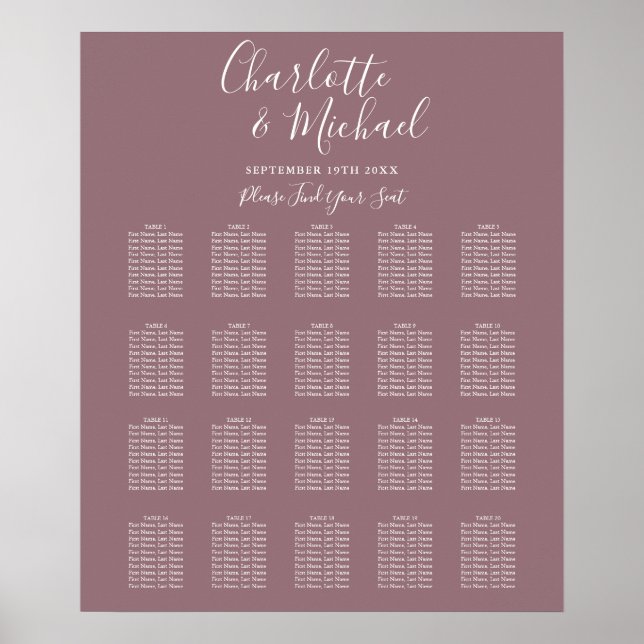 Elegantes Mauve-Unterschrift Hochzeitssattel Poster (Vorne)
