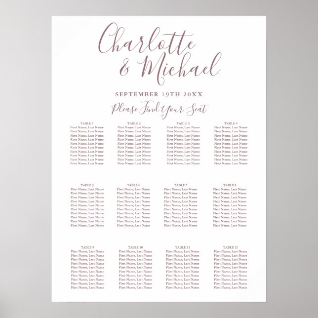 Elegantes Mauve-Unterschrift Hochzeitssattel Poster (Vorne)