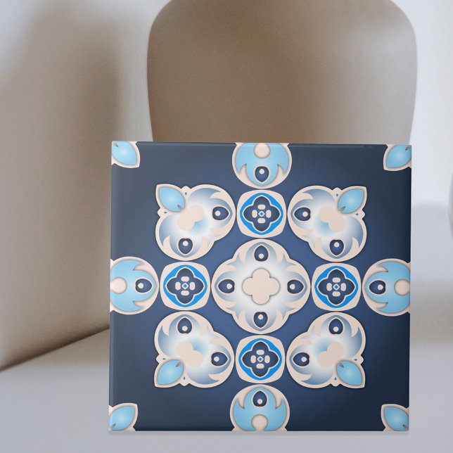 Elegantes mediterranes bläuliches Beige Medallion Fliese (Von Creator hochgeladen)