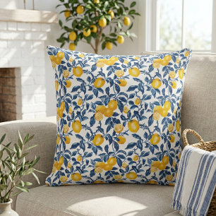 Elegantes mediterranes Zitronen-Botanik-Muster Kissen