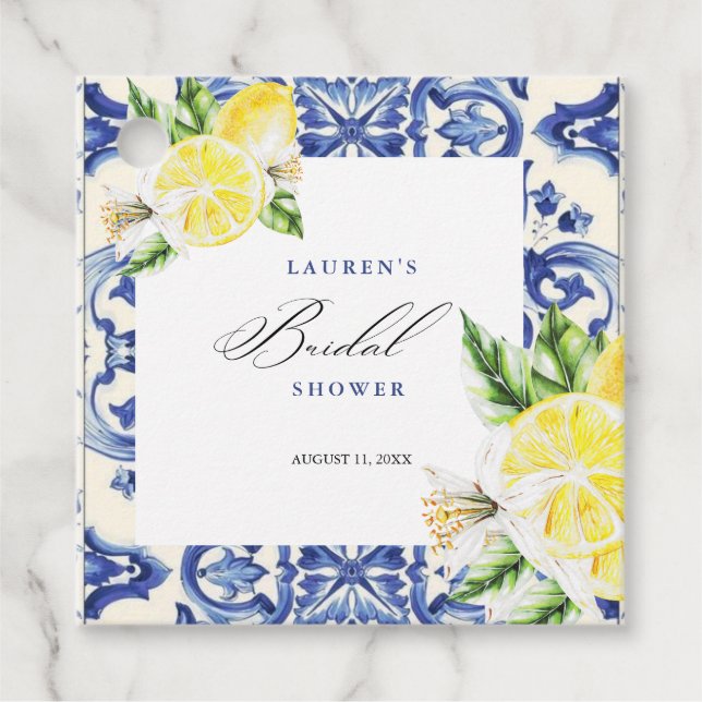 Elegantes mediterranes Zitronenblumengebirge Braut Geschenkanhänger (Vorderseite)