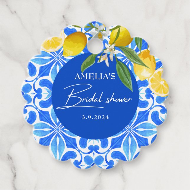 Elegantes mediterranes Zitronenblumengebirge Braut Geschenkanhänger (Vorderseite)