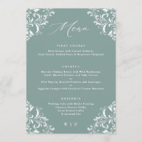Elegantes Meeresgrün Vintage Hochzeitsmenü