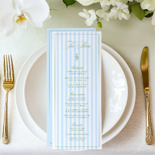 Elegantes Menü auf grünen und blauen Streifen Menükarte