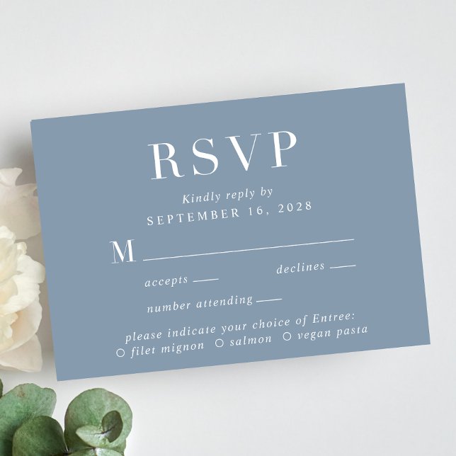 Elegantes Menü Auswahl Dusty Blue Wedding RSVP Karte (Von Creator hochgeladen)