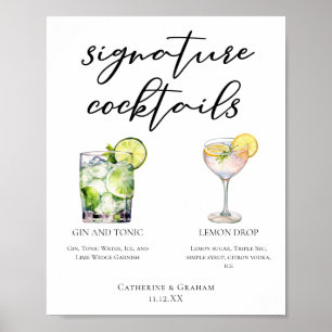 Elegantes Menü mit Cocktails für Hochzeiten Poster