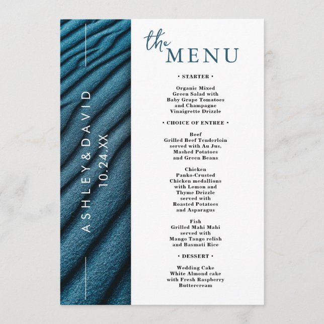Elegantes Menü mit Tischkarten für Hochzeiten Menükarte (Vorderseite)