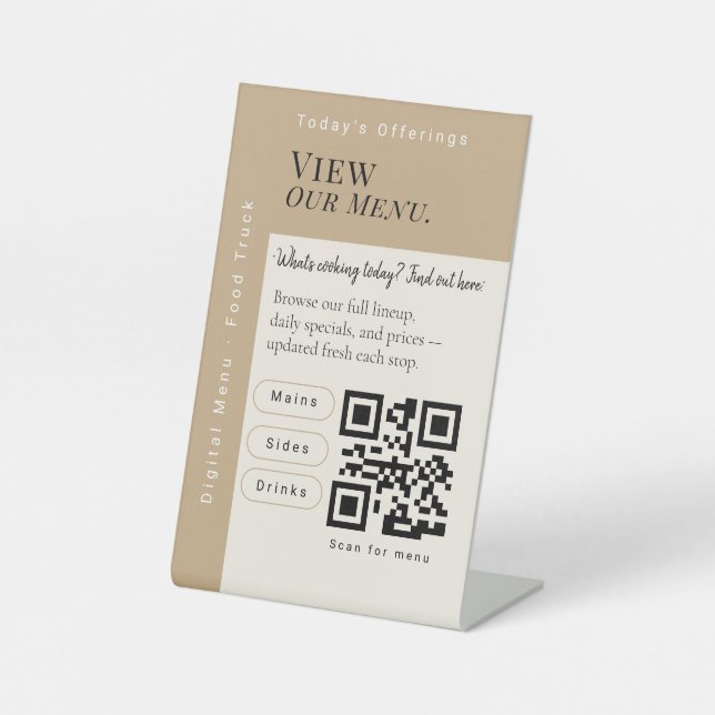 Elegantes Menü-QR-Code-Schild | Digitales Menü  Sockelschild (Vorderseite)
