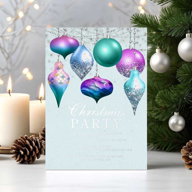 Elegantes Mermaid Ornament Weihnachtsfest Party Folieneinladung (Elegant Mermaid Ornament Christmas Party Foil Invitation)