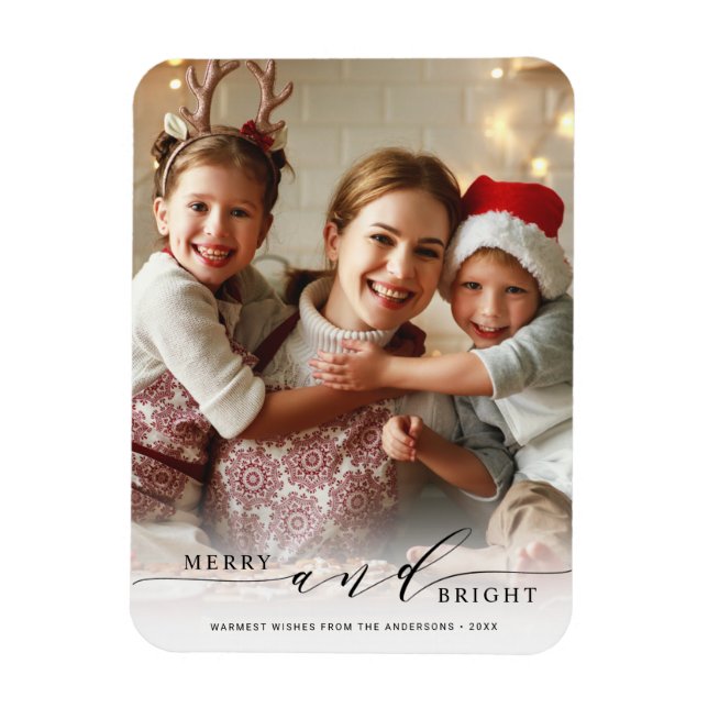 Elegantes Merry and Bright Foto Magnet (Vertikal)