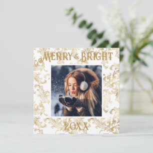 Elegantes Merry & Bright Foto Gold Vintag Feiertagskarte