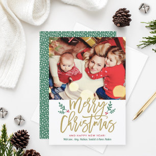 Elegantes Merry Christmas Gold Brushed Script-Foto Feiertagskarte