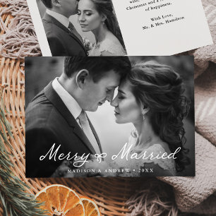 Elegantes Merry und Verheiratetes Bow Newlywed Fot Feiertagskarte