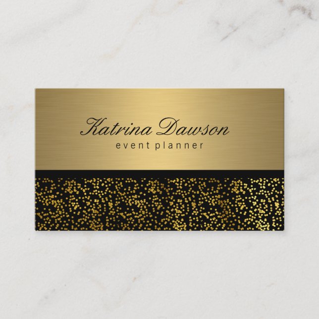 Elegantes Metallic Gold mit Gold Confetti Visitenkarte (Vorderseite)
