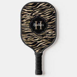 Elegantes Metallic Gold Zebra Animal Print Monogra Pickleball Schläger