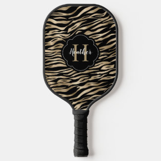 Elegantes Metallic Gold Zebra Animal Print Monogra Pickleball Schläger