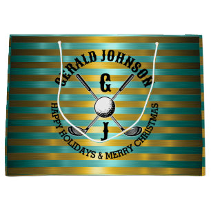 Elegantes Metallic Green-Gold Golf Monogram Große Geschenktüte