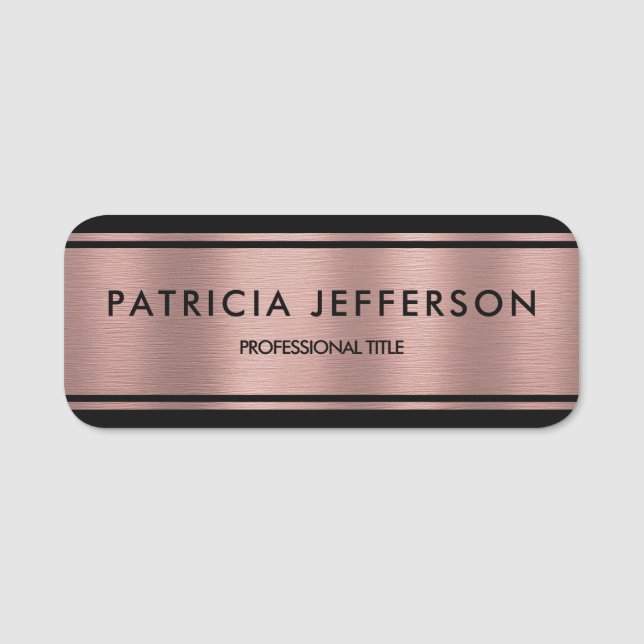 Elegantes Metallisches Rosa und Schwarz: Klassisch Namensschild (Vorderseite)