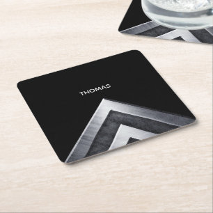 Elegantes Metallmuster Mit Monogramm Rechteckiger Pappuntersetzer