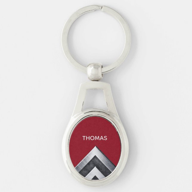 Elegantes Metallmuster Mit Monogramm Schlüsselanhänger (Vorderseite)