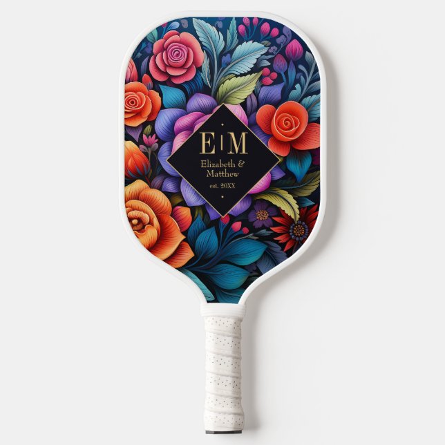 Elegantes mexikanisches Folk Art Floral Custom Mon Pickleball Schläger (Vorderseite)