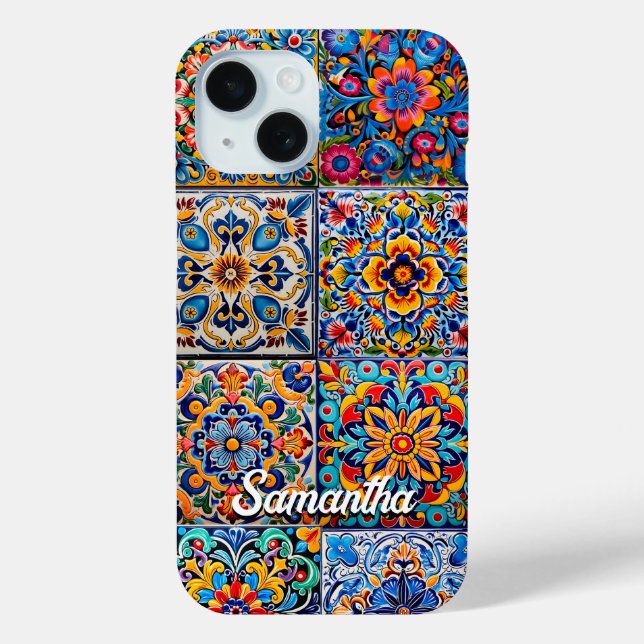 Elegantes mexikanisches Talavera rotes Gelbfliesen Case-Mate iPhone Hülle (Rückseite)