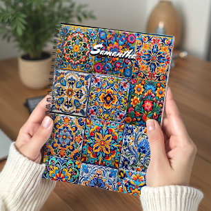 Elegantes mexikanisches Talavera rotes Gelbfliesen Notizbuch