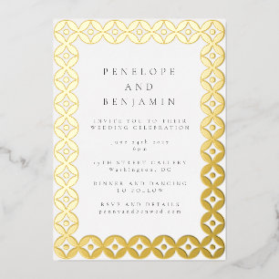 Elegantes Mid Mod Geometric Wedding Chic White Folieneinladung