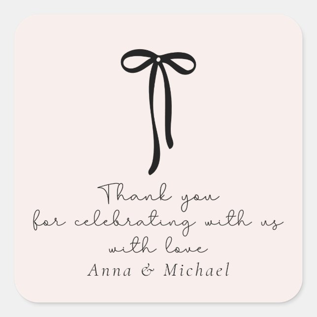 elegantes Milchrosa Danke Quadratischer Aufkleber (Vorderseite)