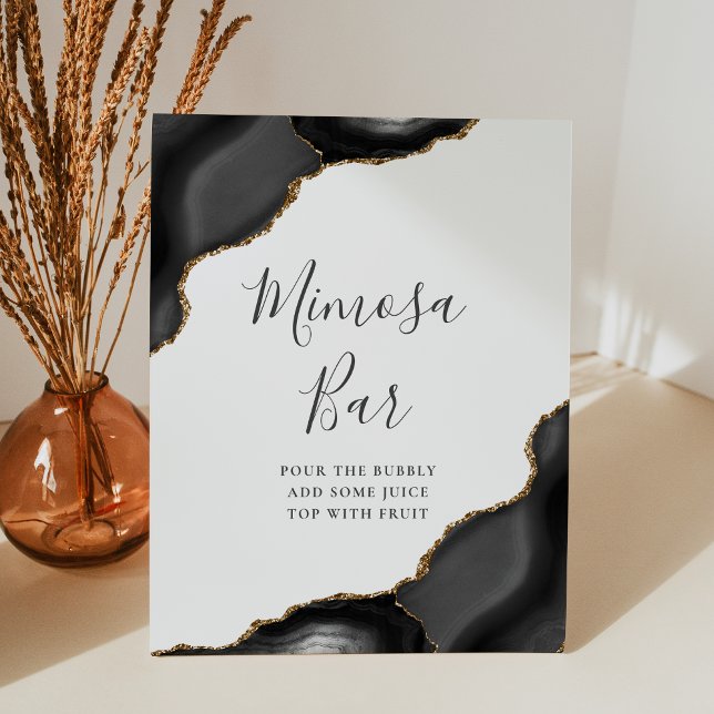 Elegantes Mimosa Bar Black Gold Agate Brautparty Sockelschild (Von Creator hochgeladen)