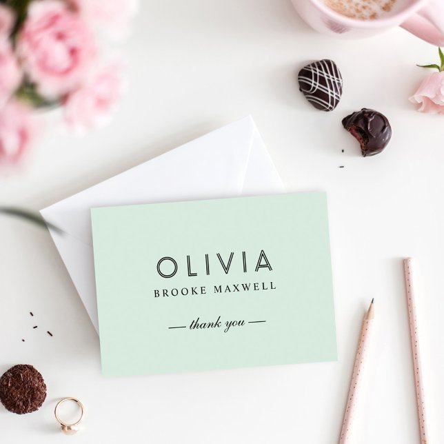 Elegantes Mini-Green und Schwarz-Monogramm Dankeskarte (Von Creator hochgeladen)