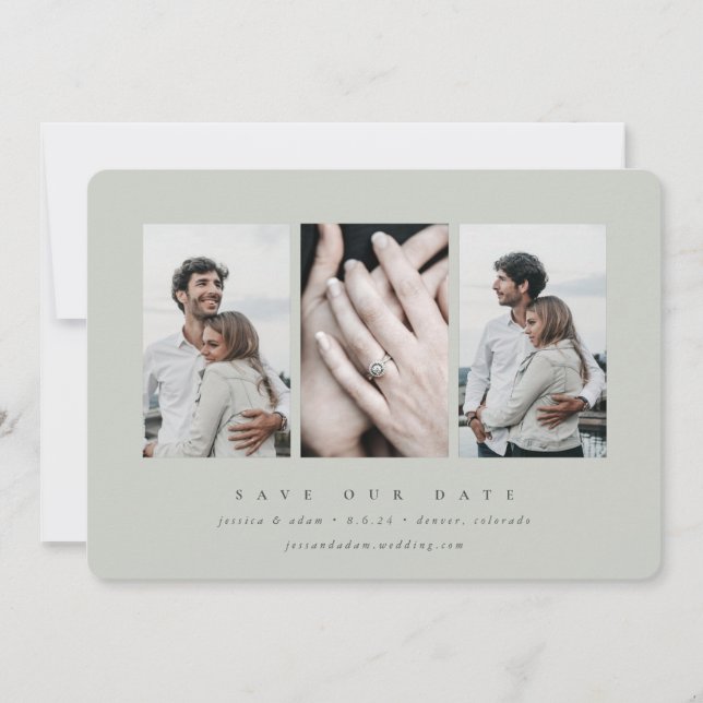Elegantes Minimal 3 Foto Save The Date (Vorderseite)