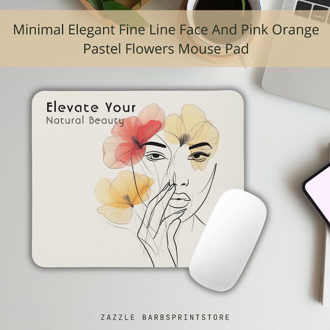 Elegantes Minimal Art Line Gesicht Blume Schönheit Mousepad (Von Creator hochgeladen)