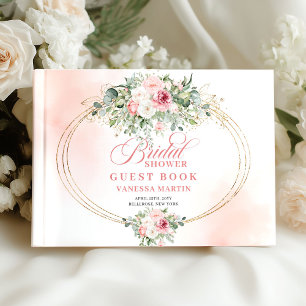 Elegantes Minimal Blush Blumen Gold Hochzeitsgäste Gästebuch