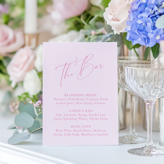 Elegantes Minimal Blush Pink Brautparty Bar Menü (Elegant Minimal Blush Pink Bridal Shower Bar Menu)