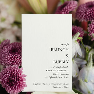Elegantes Minimal Brunch Bubbly Brautparty Weiß Einladung