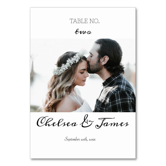 Elegantes Minimal Calligraphy Foto Tischnummer (Vorderseite)