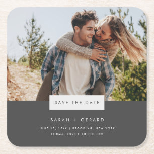 Elegantes Minimal-Foto Hochzeit speichern Sie das Rechteckiger Pappuntersetzer