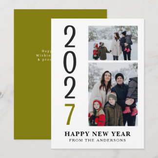 Elegantes Minimal Frohes Neues Jahr Familie 2 Foto Feiertagskarte