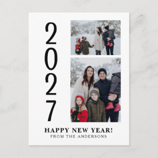 Elegantes Minimal Frohes Neues Jahr Familie 2 Foto Feiertagspostkarte