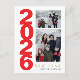 Elegantes Minimal Frohes Neues Jahr Familie 2 Foto Feiertagspostkarte