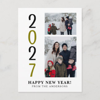Elegantes Minimal Frohes Neues Jahr Familie 2 Foto Feiertagspostkarte
